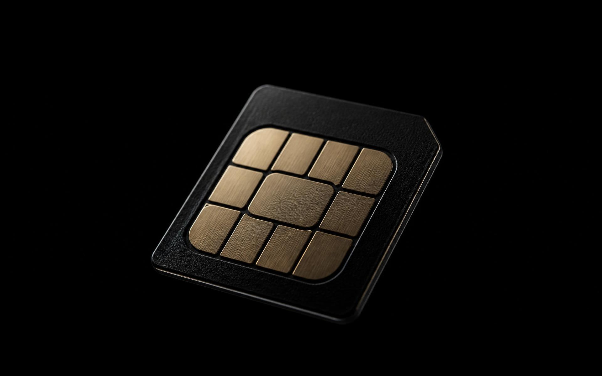 Chip Starlink com contatos dourados em fundo preto